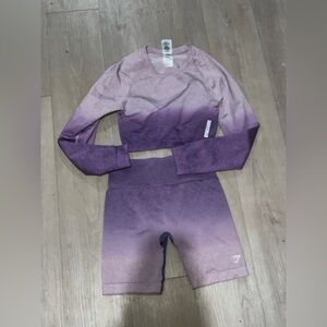 Gymshark purple adapt ombré seemless two piece set shorts sz medium